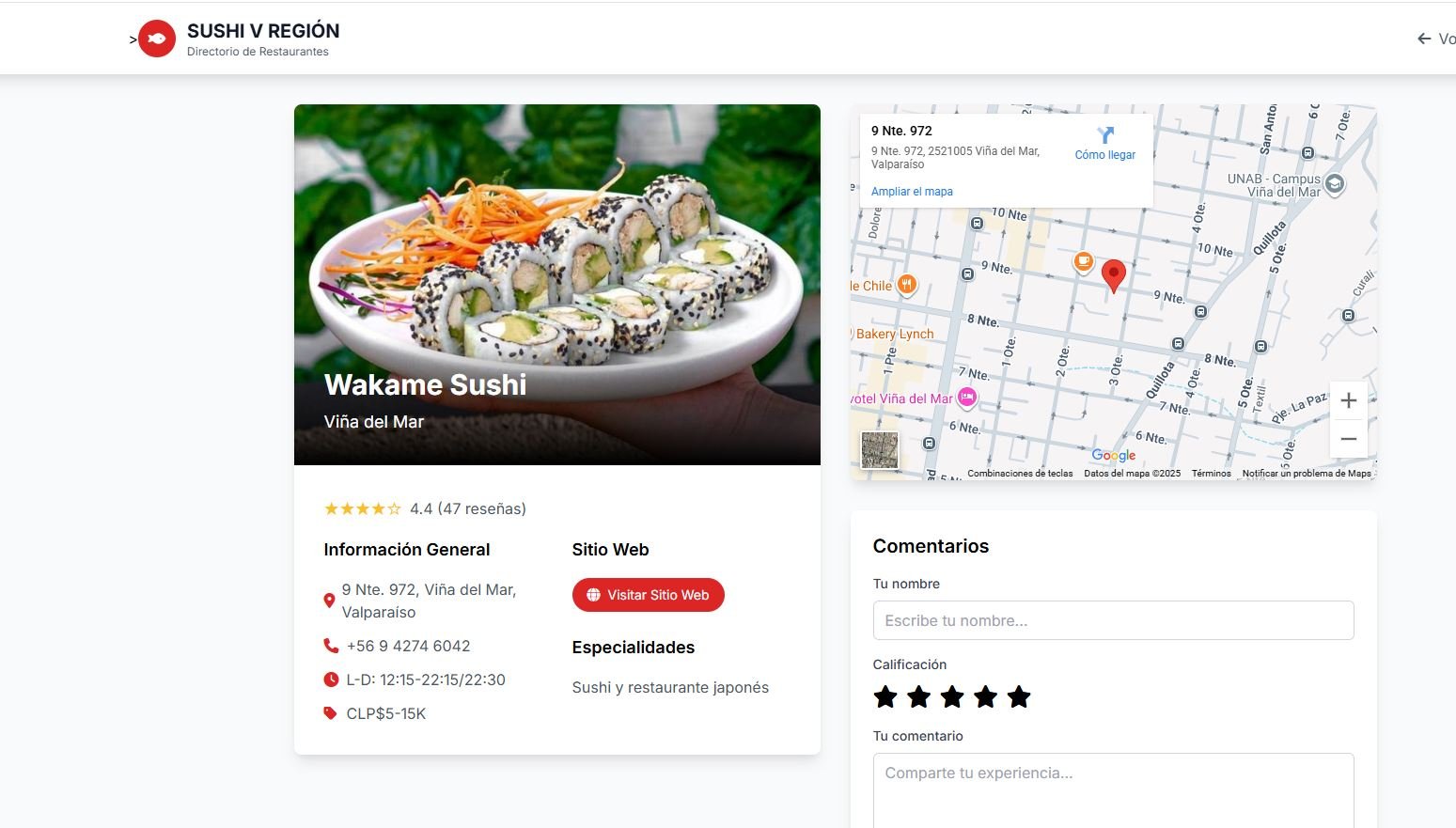 Proyecto Restaurante SushiV - Diseño Web con Menú Digital Chile